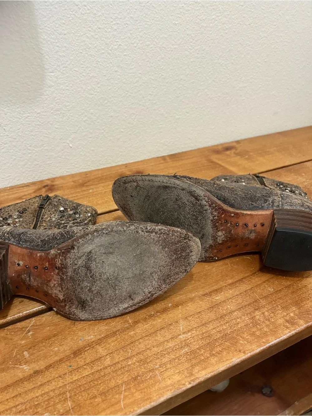 Frye Brown Studded Leather Western Ankle Boots